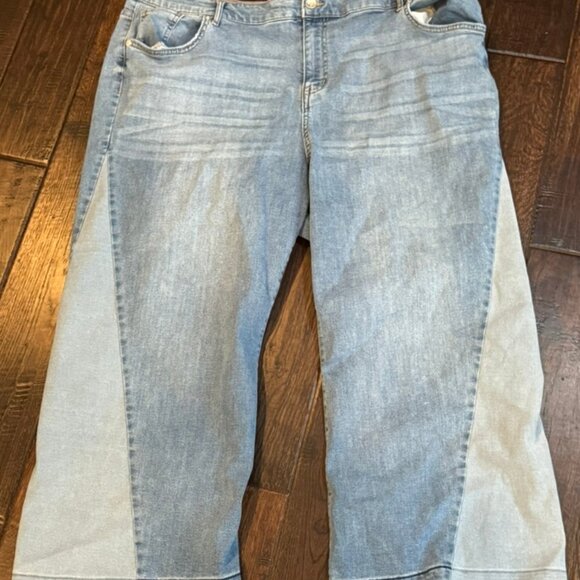 LOGO By Lori Goldstein Wide Leg Ankle Release Hem Jeans Size 22P Petite Two Tone - Picture 2 of 7
